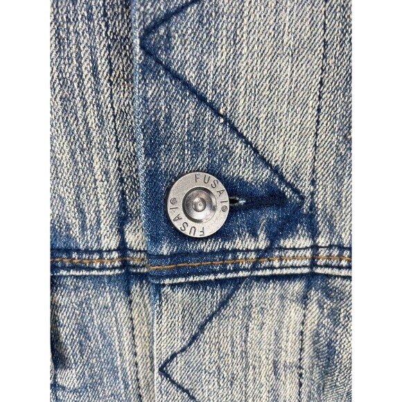 FUSAI Jean Jacket Men’s Size M Blue Distressed Stretch Denim Button Front - Picture 6 of 8